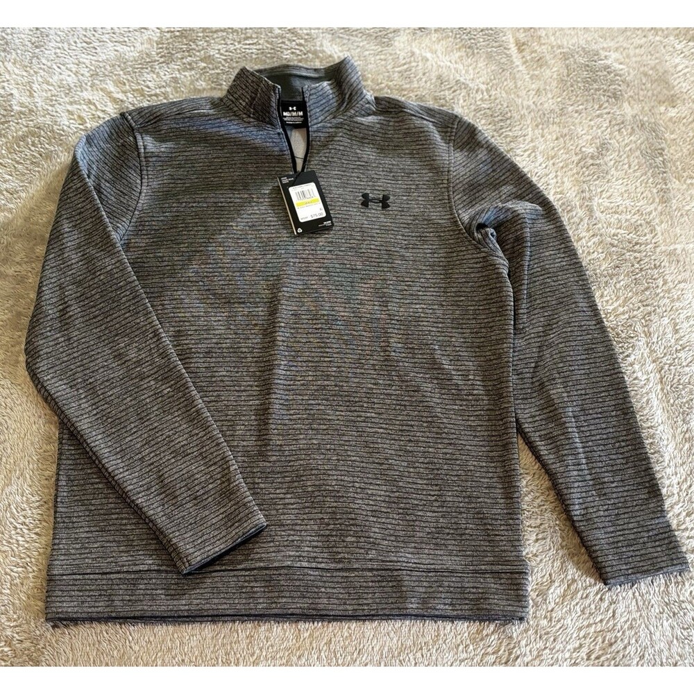 NWT! Under Armour Golf Storm Pullover Mens Med Gray Black Stripe 1/4 Zip